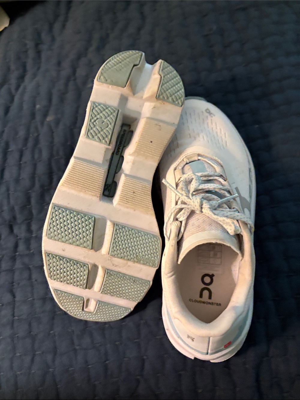 On Running White Sneakers with Pale Blue Accents - Picture 3 of 5